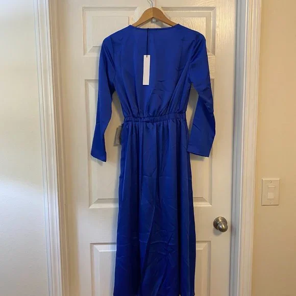 NSR Nordstrom Long Sleeve Faux Wrap Around Maxi Dress - Small - Royal Blue NWT - Picture 4 of 5